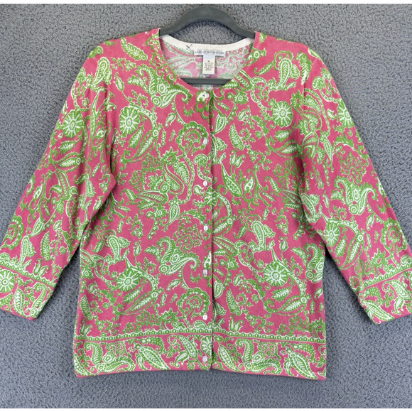 Cottagecore Cardigan XL Paisley Twee Teacher Floral Stretchy 3/4 Sleeve Sweater - Picture 1 of 9